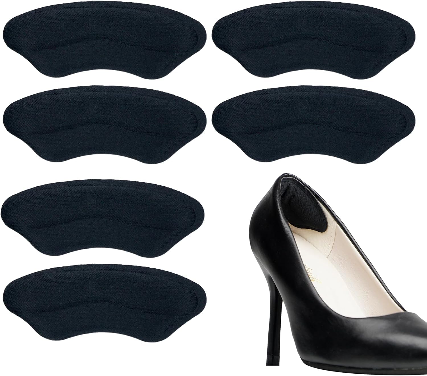 Heel Pads for Shoes, Black, Heel Cushions and Cups, 6 Pairs