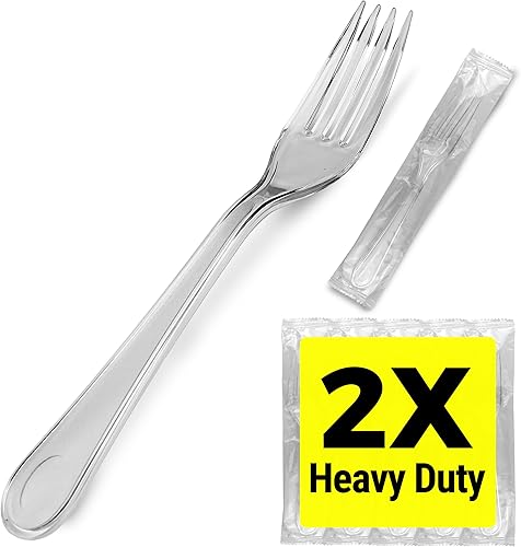 Miniatura 10 de 200 unidades Juego de 2 tenedores y cucharas de plástico transparente resistentes envueltos individualmente, 100 tenedores y 100 cucharas