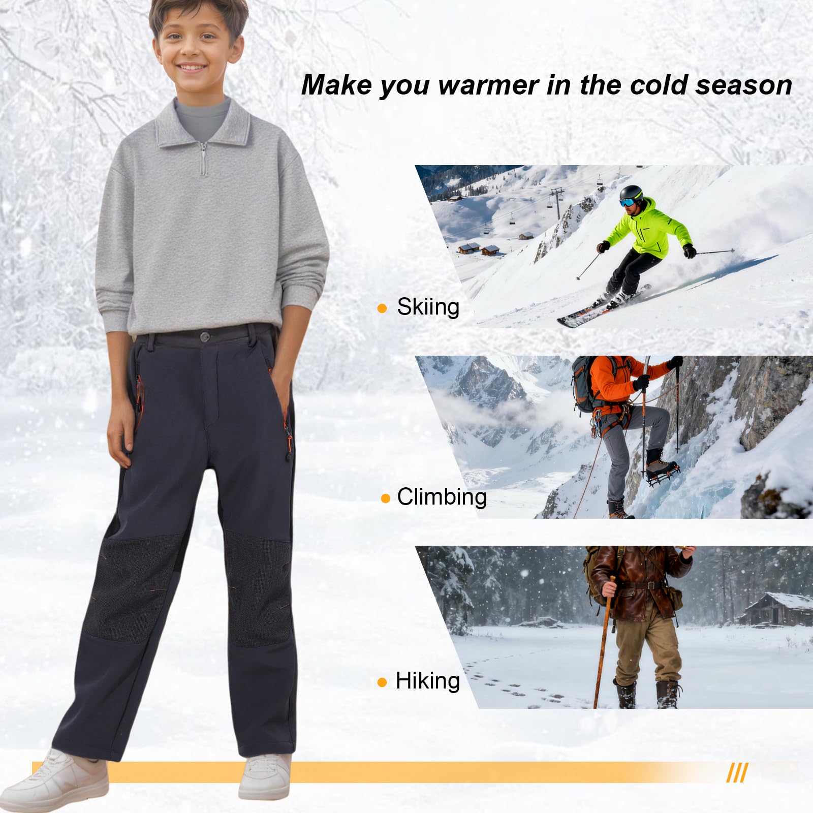 LHHMZ Pantalones de Invierno para Exteriores de Invierno con Forro Polar cómodo para niños, Pantalones de Senderismo para niños y niñas con Nieve cálida