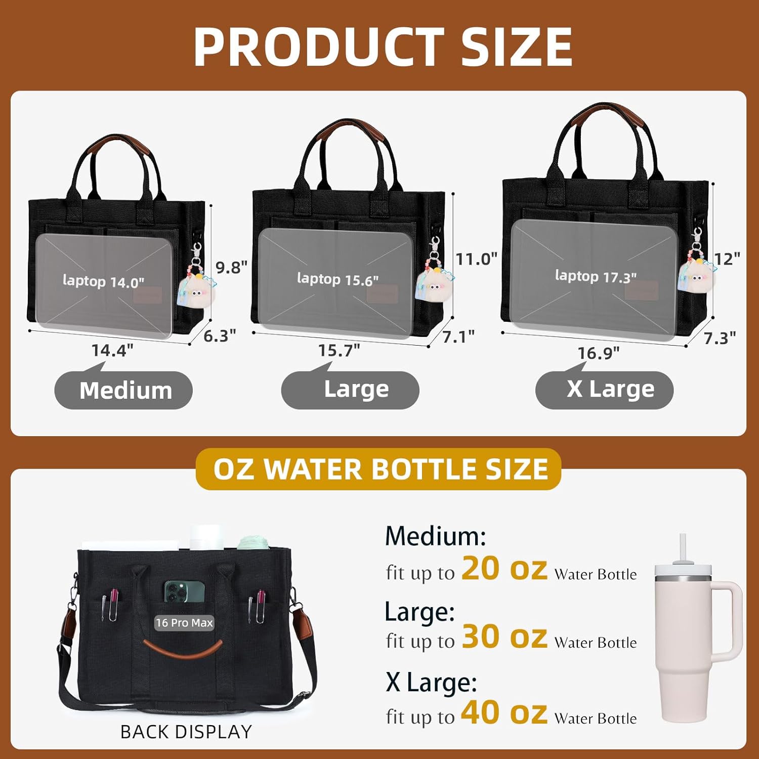 Canvas Tote Bag Purse for Women with Zipper Closure, Individual Compartments & Bottom Support - Image 6