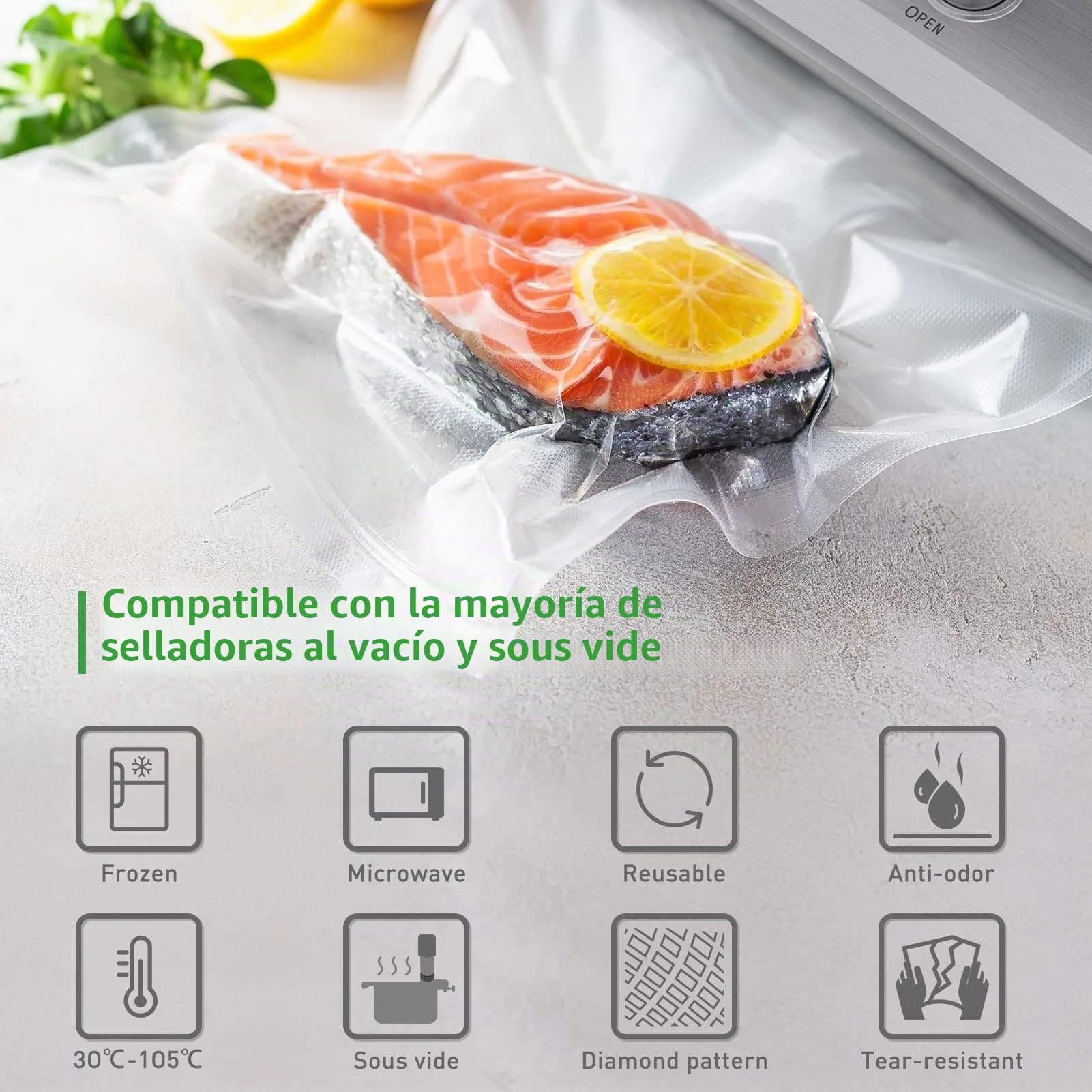 KitchenBoss Rollos Envasadora al Vacio Bolsas Envasar al Vacio Alimentos：Bolsas Vacio Alimentos Bolsas de Envasar Al Vacio para Sous Vide 8 Rollen 15x2/20x2/28x4/x300CM sin BPA