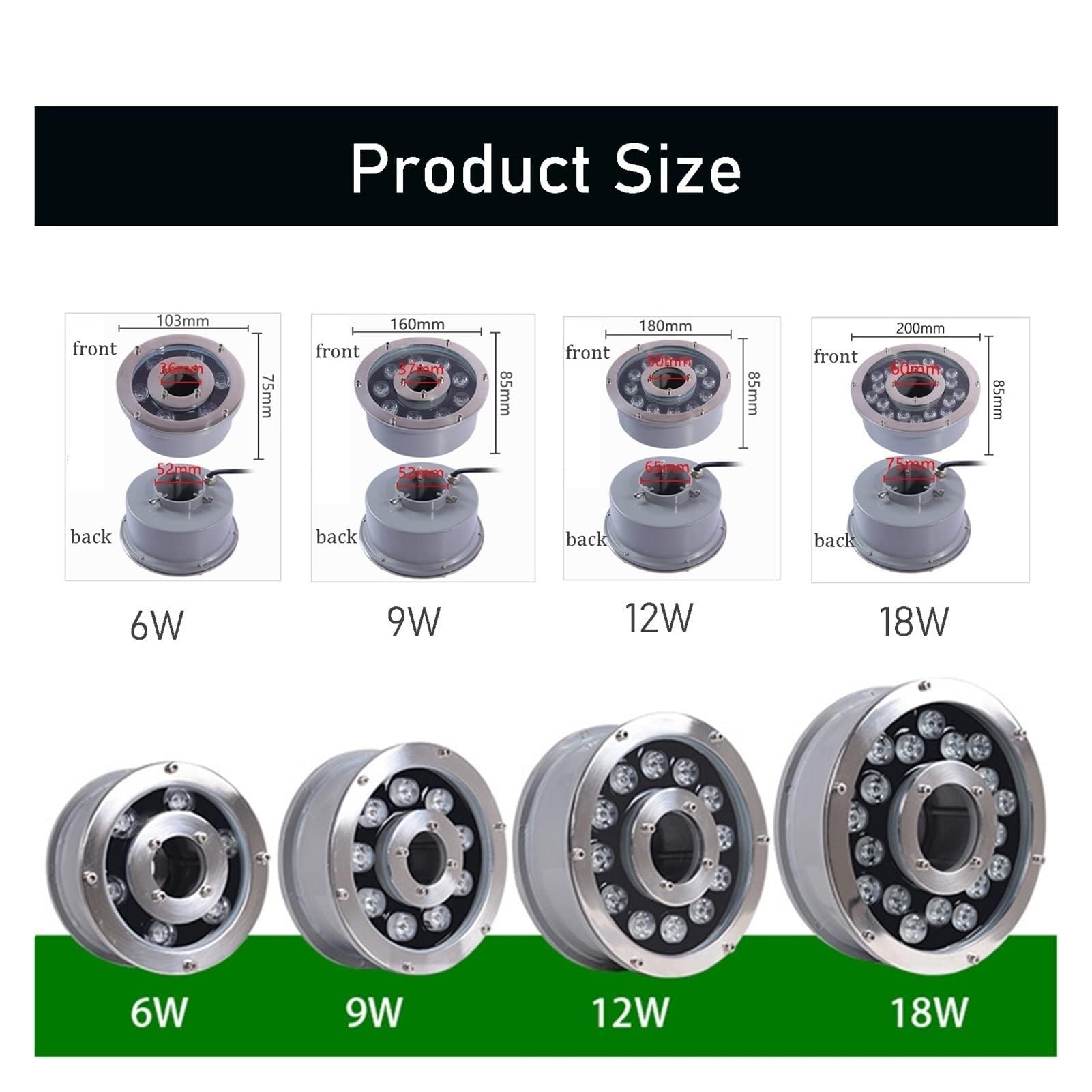 Zatapialna lampa do fontanny LED, reflektor LED do umywalki 12 V-24 V z otworem centralnym, wodoodporne oprawy krajobrazowe ze stali nierdzewnej IP68, do ogrodów (białe światło, 12 w-24v)