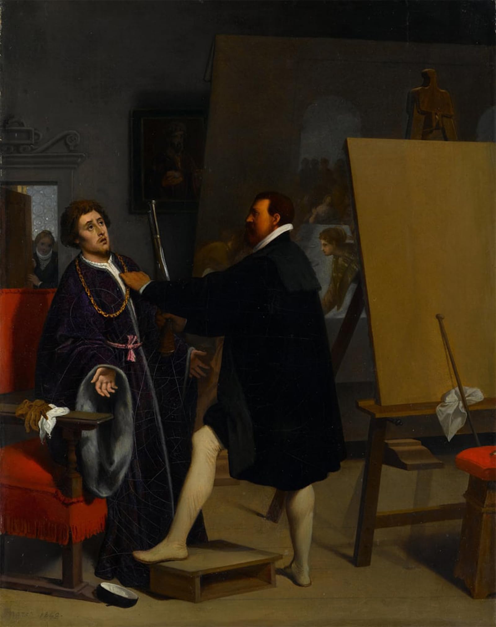 ARTXLXXBN Famous Painting Art Wall Decor Abstract Art Picture Aretino in the Studio of Tintoretto by Jean Auguste Ingres Animal Pictures for Home Decor 60x90cm