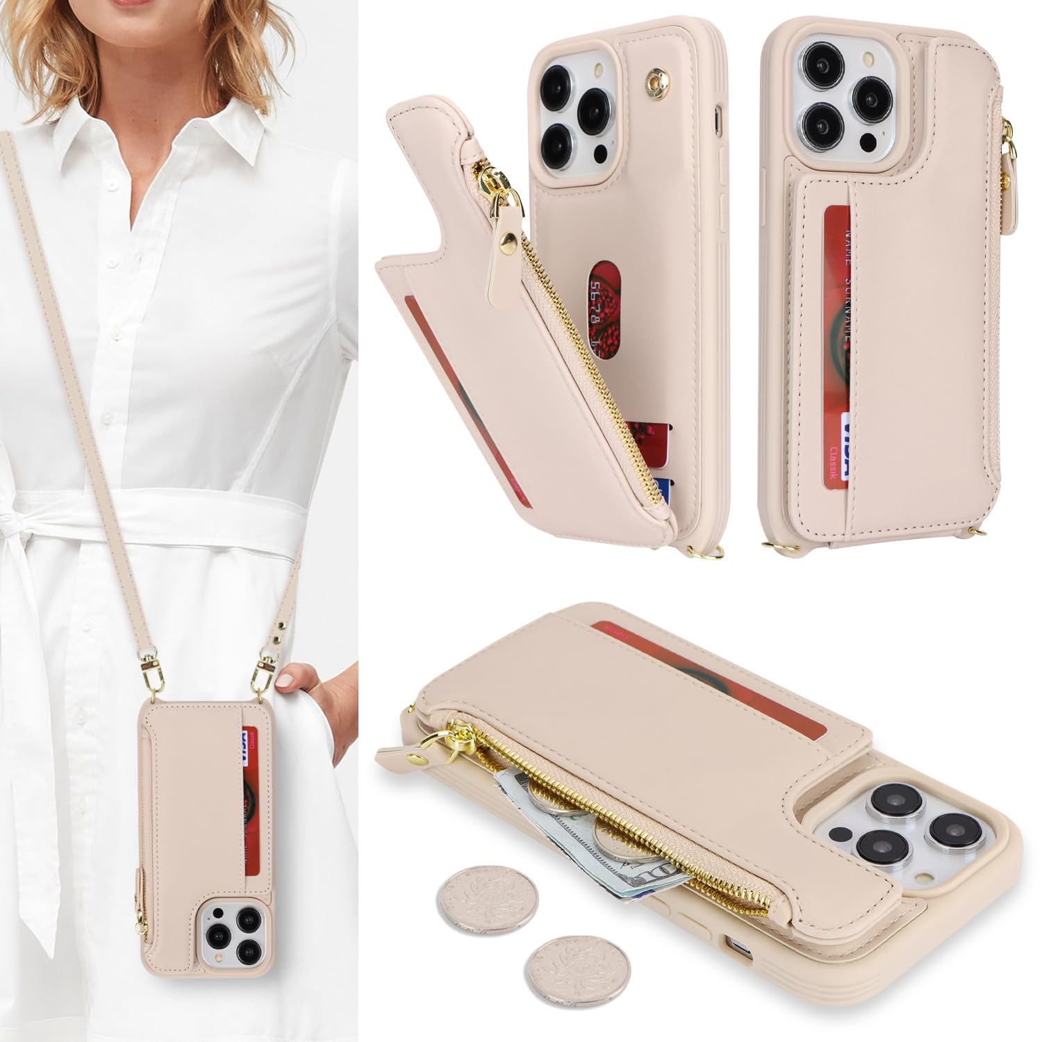 Custodia Portafoglio Per IPhone 15 Pro Max - In Pelle PU Con Portacarte E Supporto Ad Anello - Marrone - Foto 4