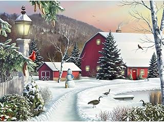 Bits and Pieces - in The Still Light of Dawn 300 Piece Jigsaw Puzzles for Adults - Snowy Barn with Birds, Winter Landscape - Each Puzzle Measures 18