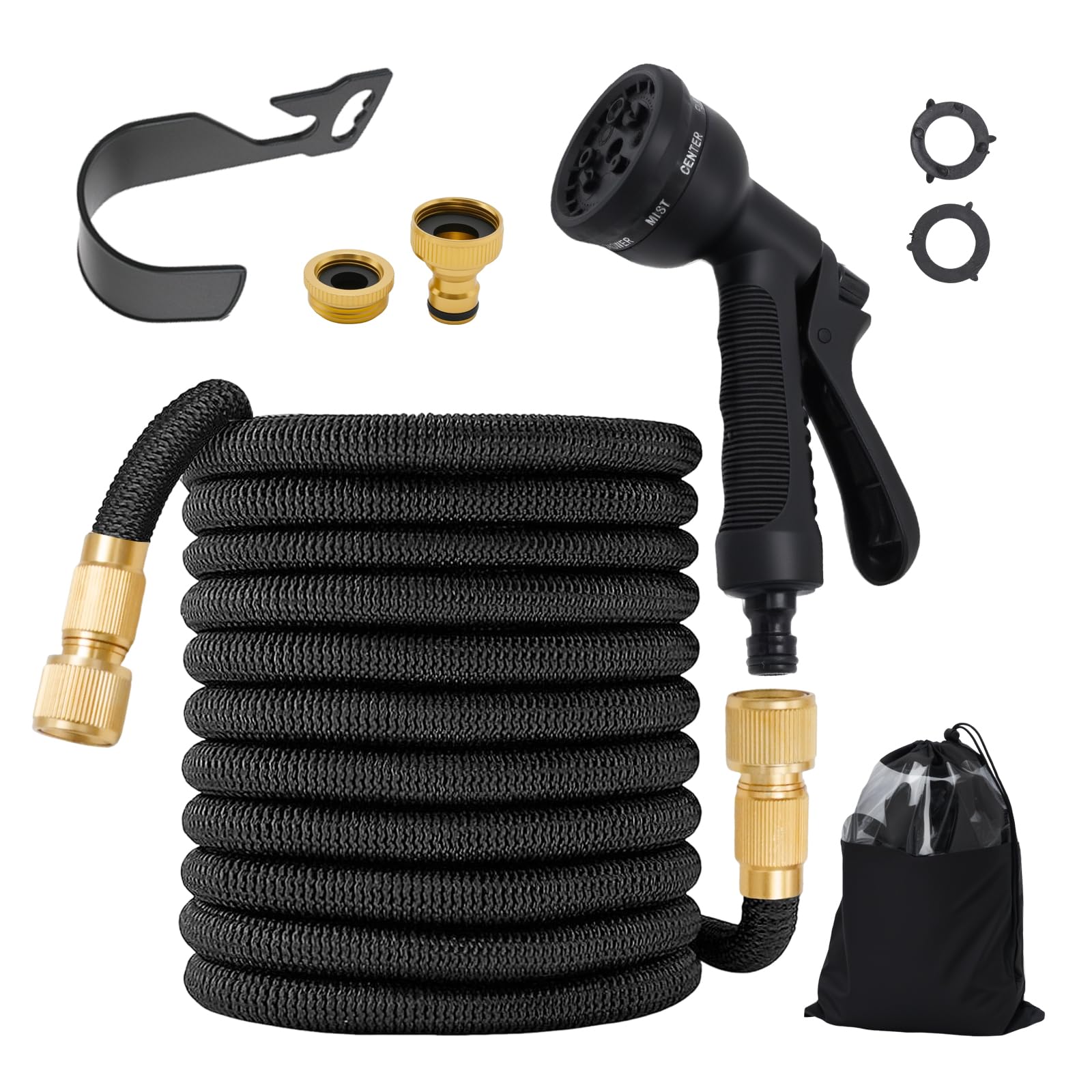 Tubo da giardino flessibile da 30 m, tubo da giardino flessibile con 8 funzioni di spruzzo, tra cui collegamenti rapidi, custodia e supporto da parete