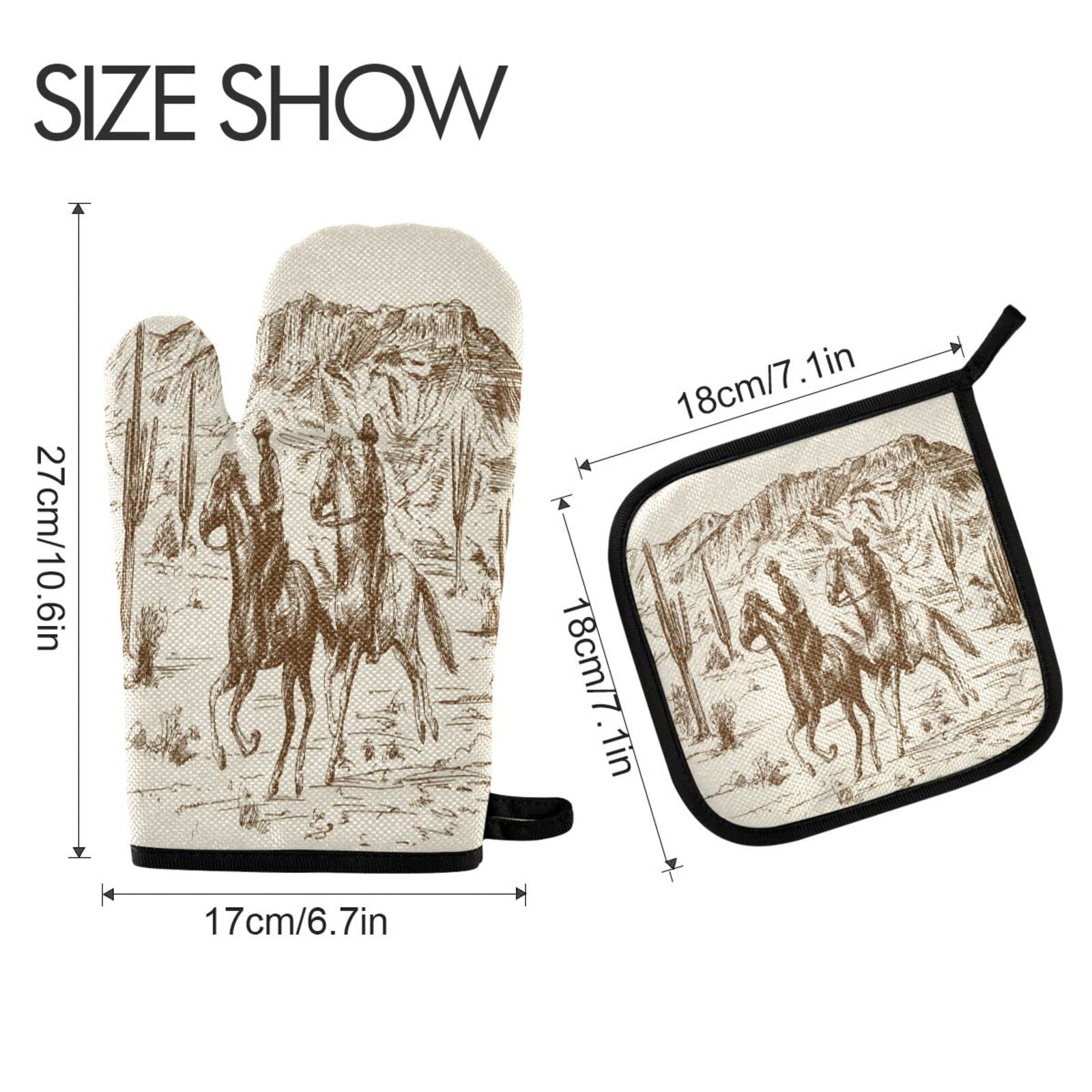 Kcldeci American Wild Western Desert Cowboy Oven Mitts and Pot Holders Kitchen Oven Glove BBQ Gloves for Cooking/Kitchen/Baking, Pack of 2