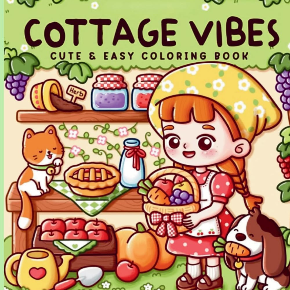 Cottagecore Coloring Book for Adults & Teens: Cottage Vibes – Cute & Cozy Farm Life, Gardens, Baking, Flowers & Relaxing Kawaii Scenes