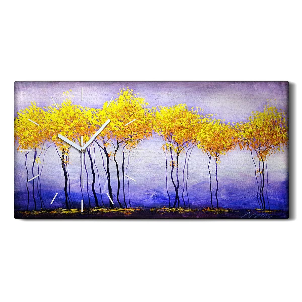 Horloge sur Toile Arbres Peints pour Ambiance Salon Moderne