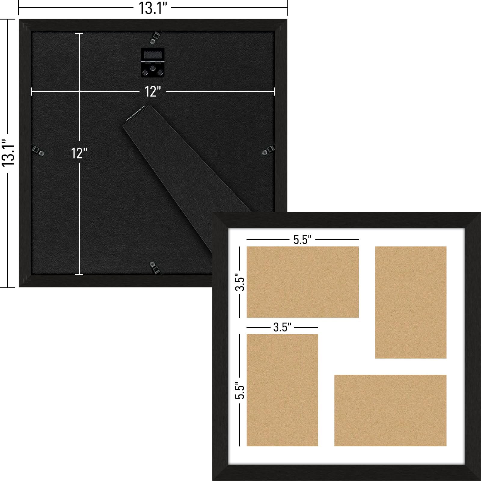 Marco de fotos de 4 x 6 pulgadas, collage de 4 aberturas, marco de collage de fotos múltiple de 12 x 12 pulgadas, decoración de pared de madera, marco negro con paspartú blanco, madera