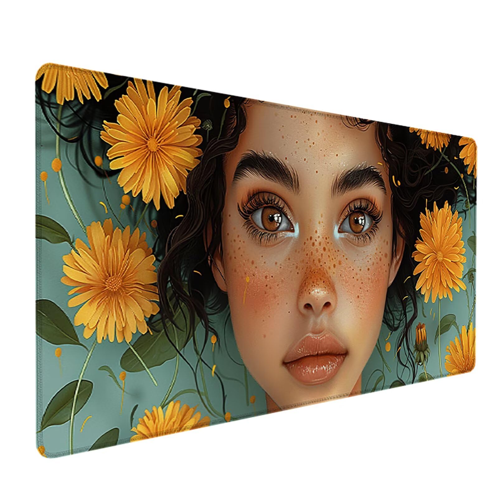Mujer Alfombrilla Ratón Gaming XXL 1500x800 mm, Alfombrilla Gaming Amarillo Mousepad con Base de Goma Antideslizante Impermeable Desk Mat para Teclado y Raton Accesorios Gaming, Regalos de Hombre E-1