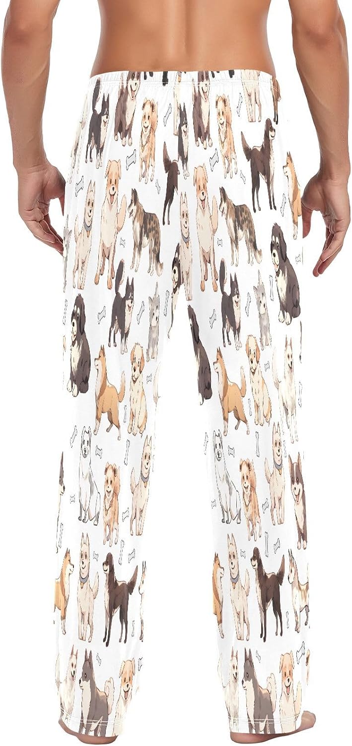 ALAZA Doodle Dog Print Cute Puppies Men's Pajama Pants Men Cotton Pajama Bottoms with Pockets, S