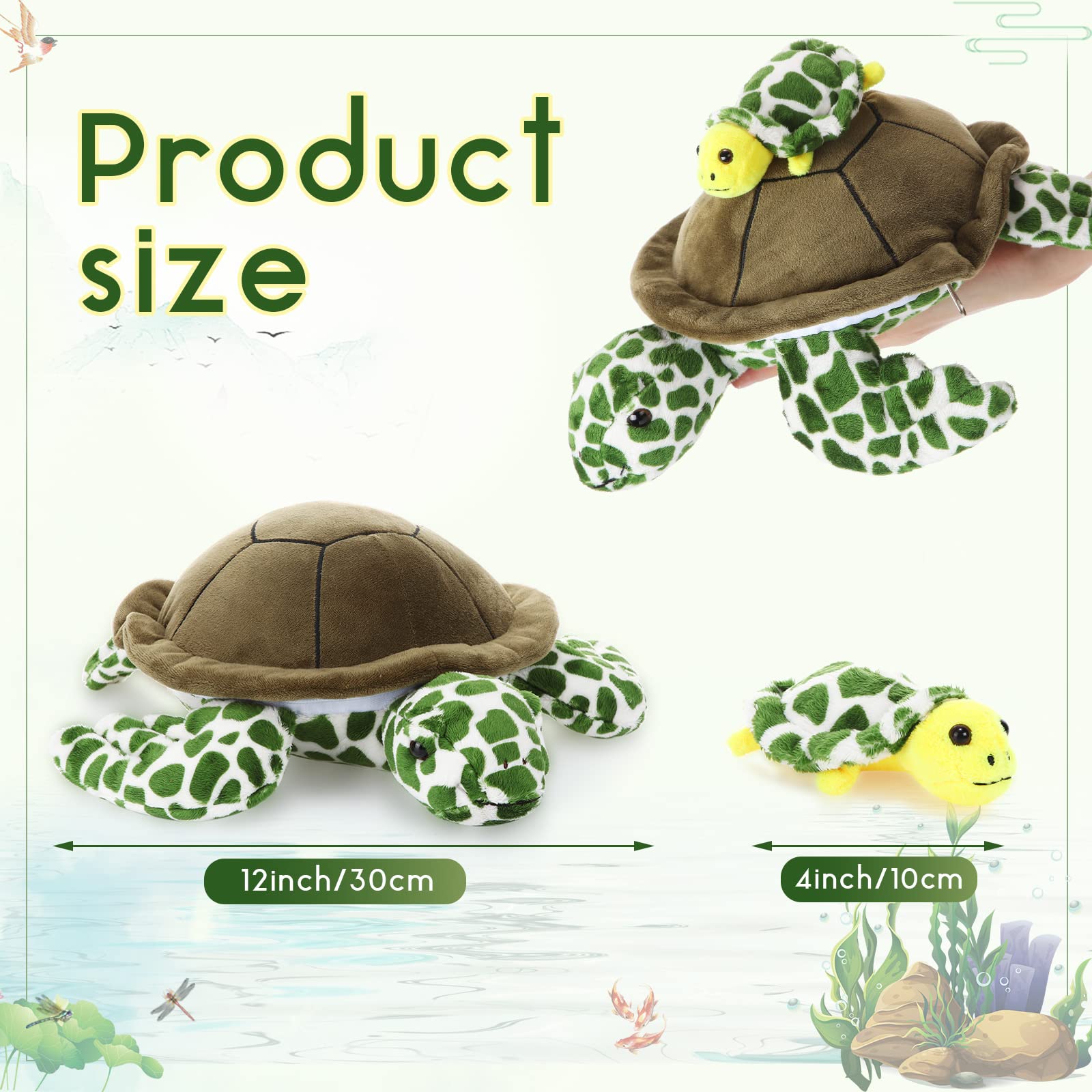 Aoriher 5 Pieces Plush Turtle Set Stuffed Turtle 12 Inch Stuffed Sea Turtle Mom with 4 Little Turtles Soft Plush Stuffed Animal Toys Tortoise Hugging for Birthday Easter, Christmas(Vivid Style) - Image 2