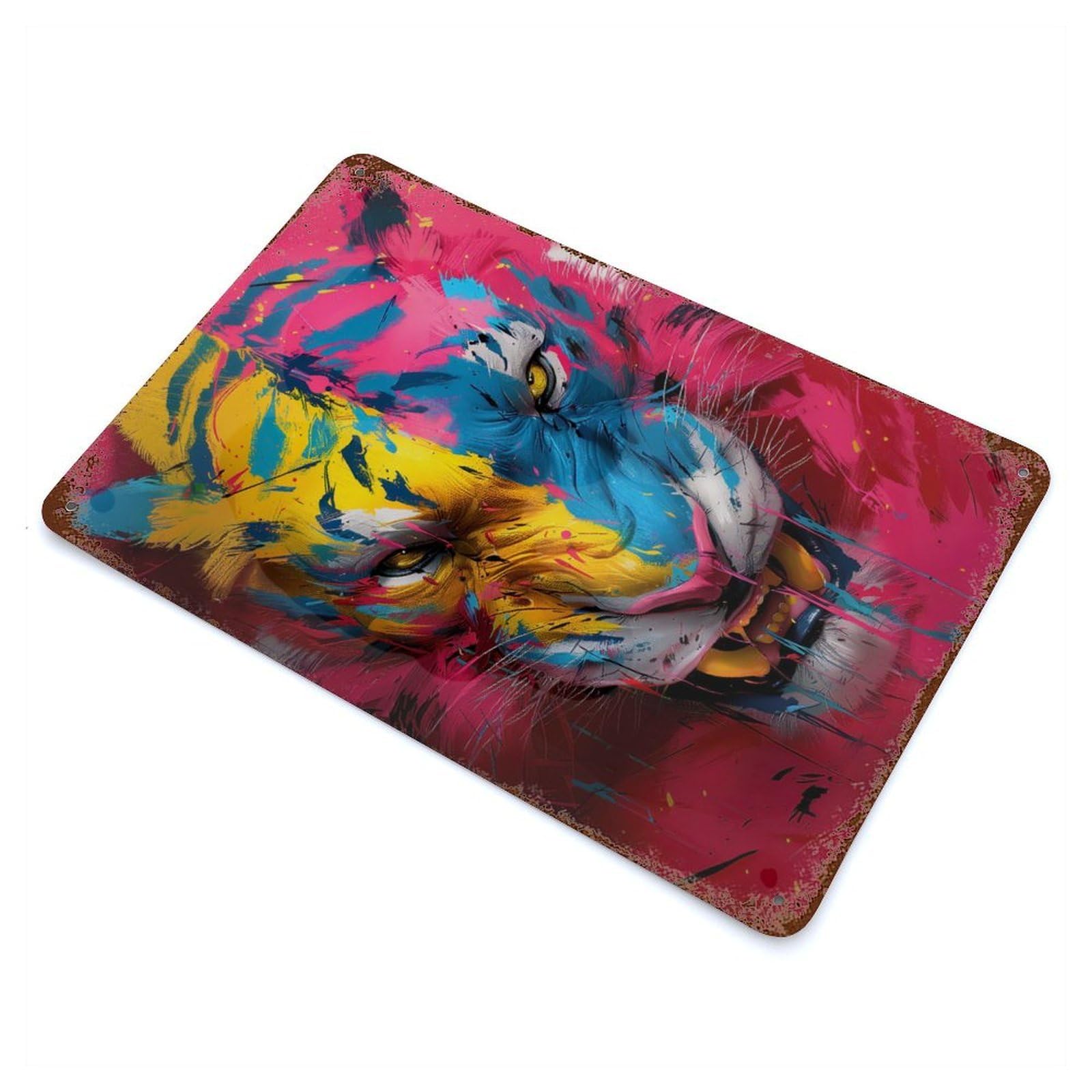 Colorful Tiger Portrait Rusty Metal Tin Sign 11.8"x7.9", Ideal for Patio, Garden Room And Bar Decor