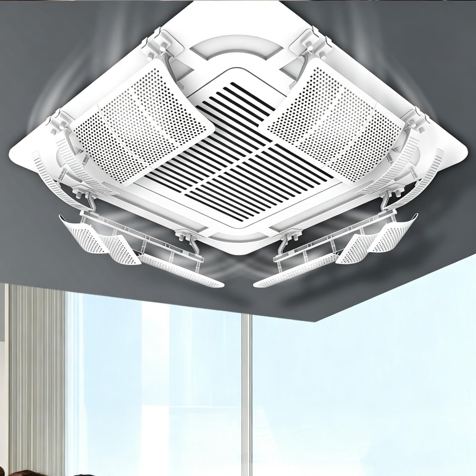Set di 4 Deflettore Condizionatore, Deflettori Singoli Regolabili a 5 Pale per Bocchette D'aria a Soffitto, Anti-Soffiaggio Diretto, Bianco