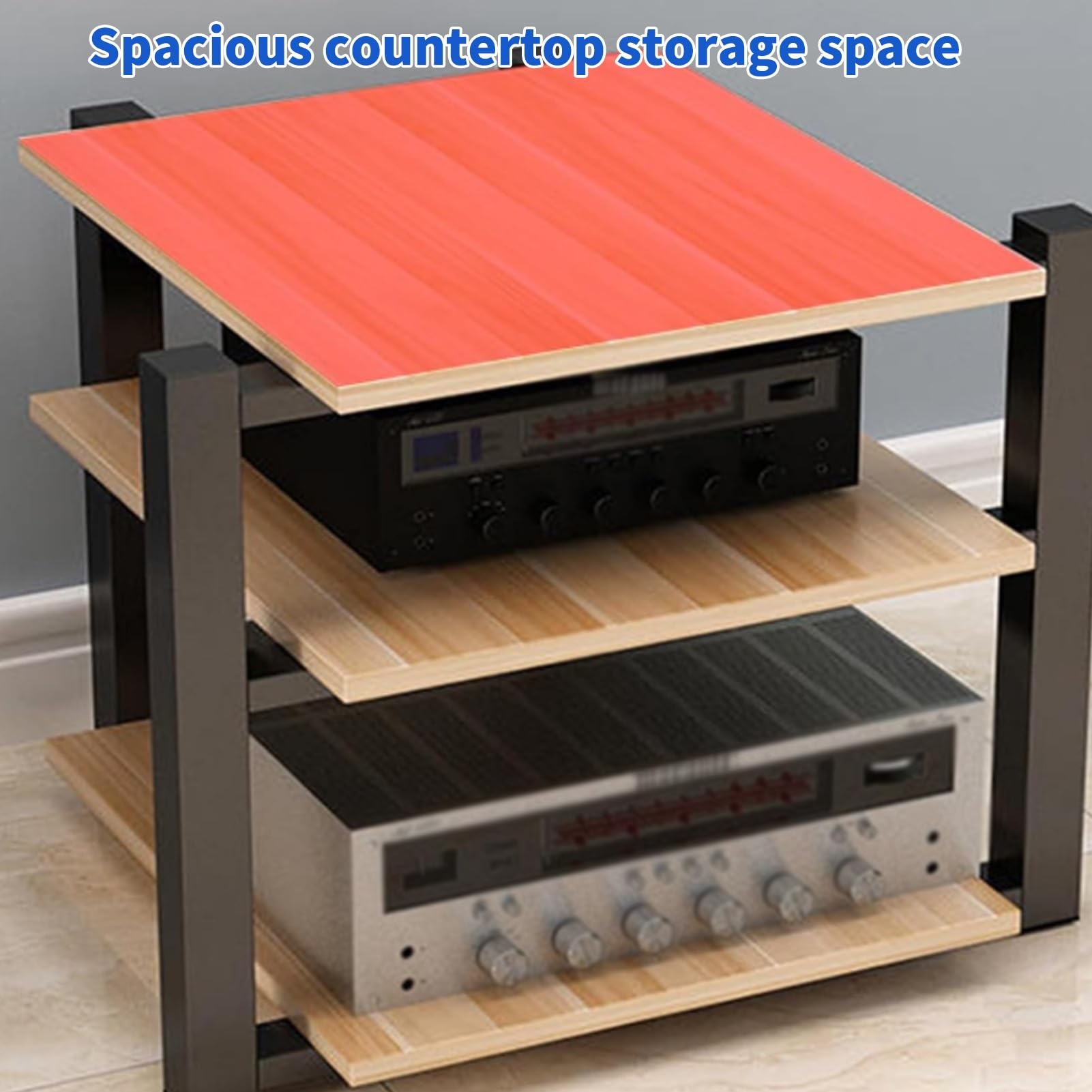 Mobile audio HiFi, supporto per console di dischi in vinile multistrato per amplificatore HiFi DAC, 40 cm, elegante design rosso, perfetto per audiofili