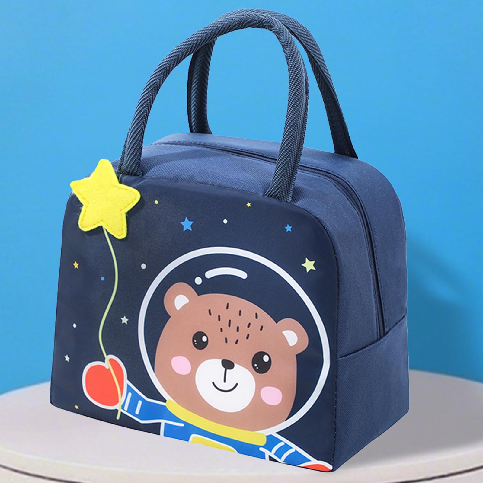 Insulated Reusable Lunch Tote Bags Cartoon Portable Lunch Box for Work Office Picnic Beach Space Bear