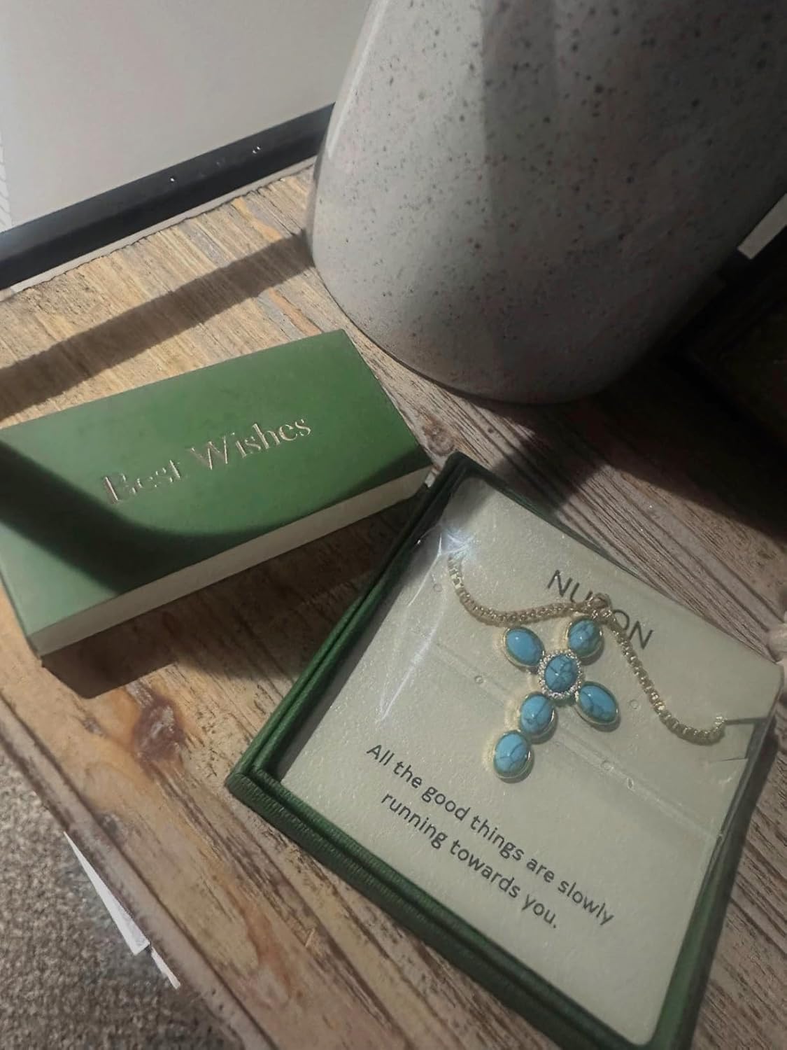 NUZON 14K Gold Plated Gemstone Cross Pendant Necklace for Women Turquoise/Tiger Eye/Amethyst/Obsidian/Moonstone/Rose Quartz Crucifix Faith Protection Jewelry Gift Adjustable Box Chain 18''+ 2'' - Image 6