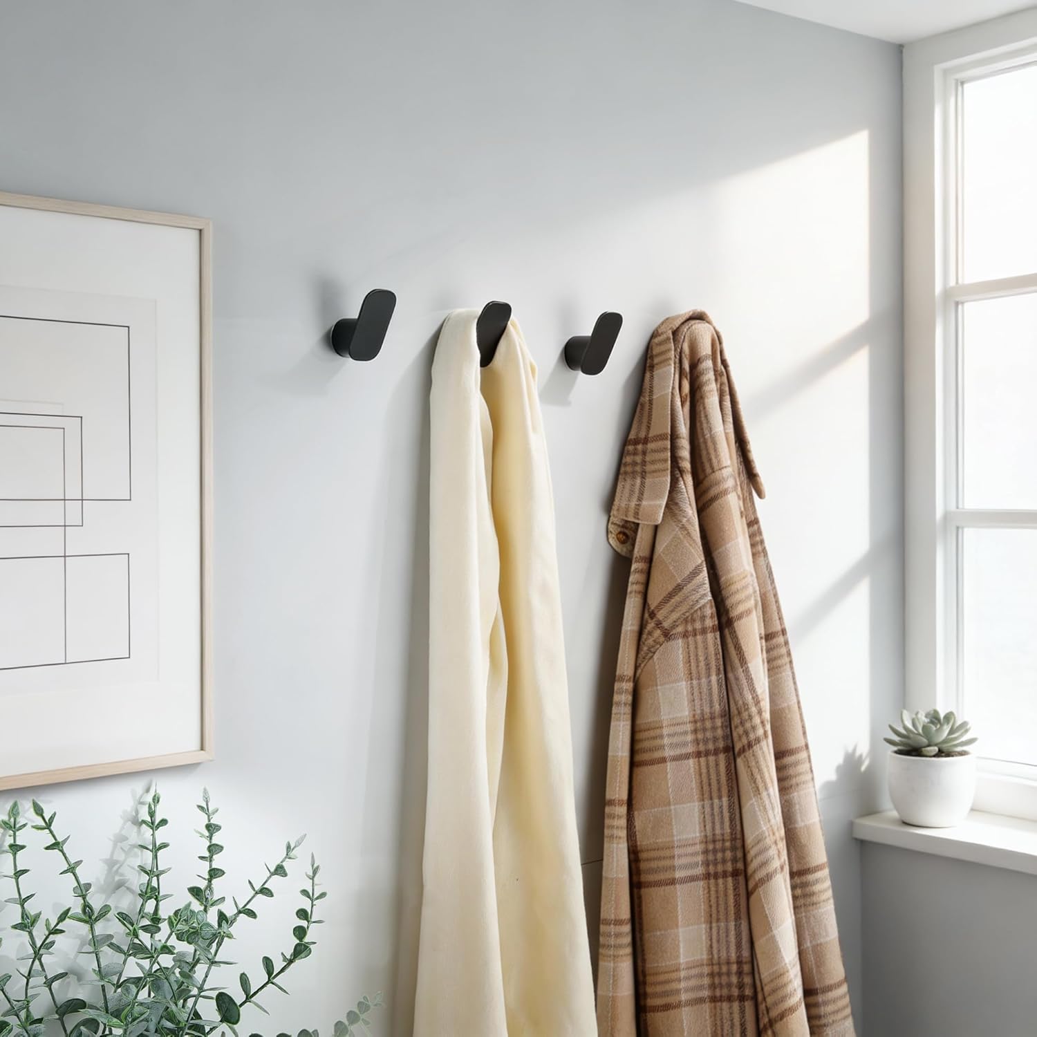 Taozun Coat Hooks Wall Mount, 4 Pack Black Towel Hooks for Bathrooms, Heavy Duty Wall Hooks for Coats Bag Backpack, Bathroom Shower Towel Hooks Robe Hook and Home Storage Hooks - Image 4