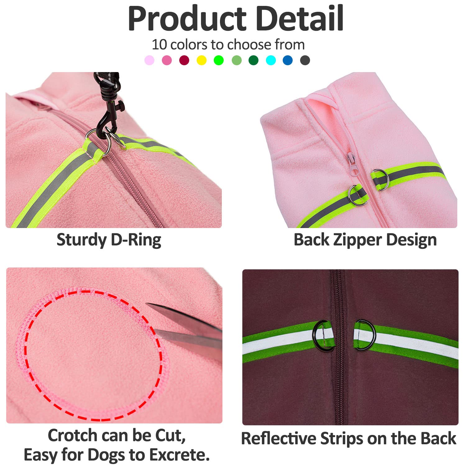 BT Bear Cosy Polar Fleece Coat for Dogs Full body Jacket, Dogs Onesie With D Ring, Zipper with Reflective Jumpsuit - Image 4