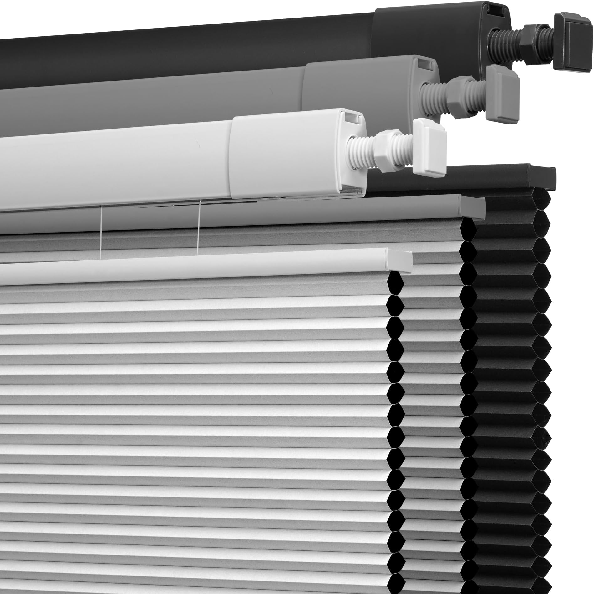 Boolegon No Drill No Tools Cellular Shades Top Down Bottom Up Honeycomb Blinds Blackout Cordless Window Blinds Easy to Install Cellular Shade for Windows,Blackout-White,58" W x 44" H