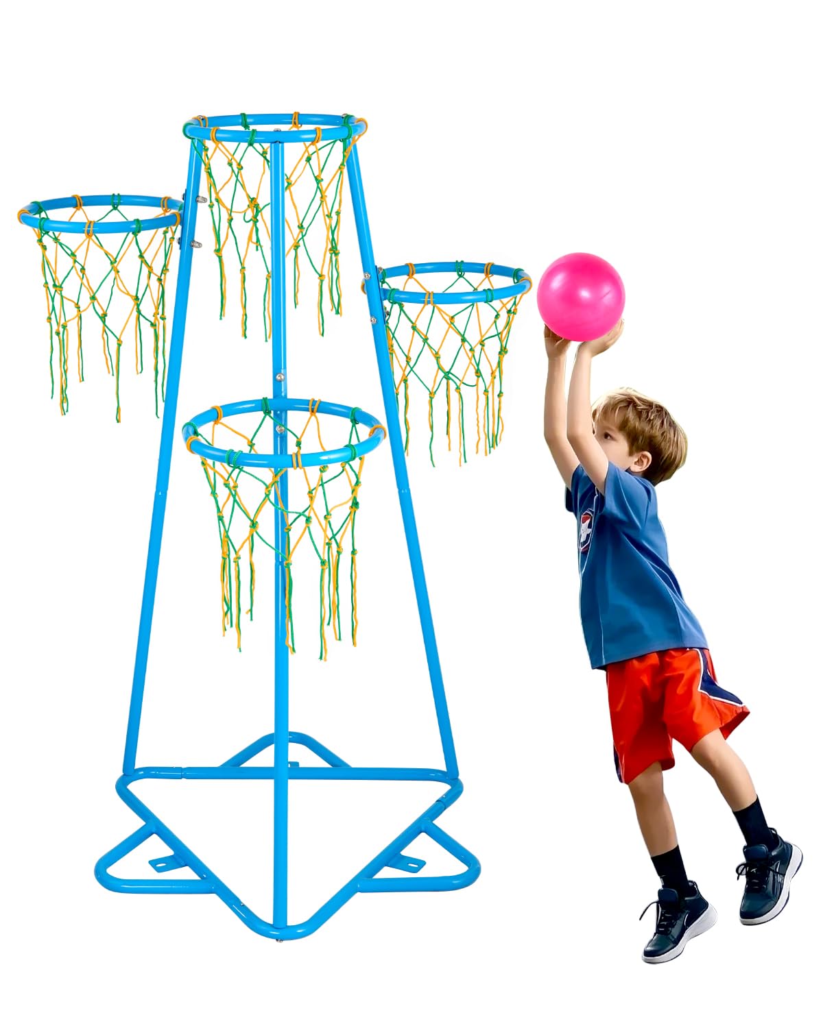 VEVOR Kids Basketball Hoop, 4-Hoop Child Basketball Hoops, Portable Basketball Stand with Adjustable Heights and 3 Balls, Indoor and Outdoor Basketball Toy Set for Children of All Ages, Boys & Girls
