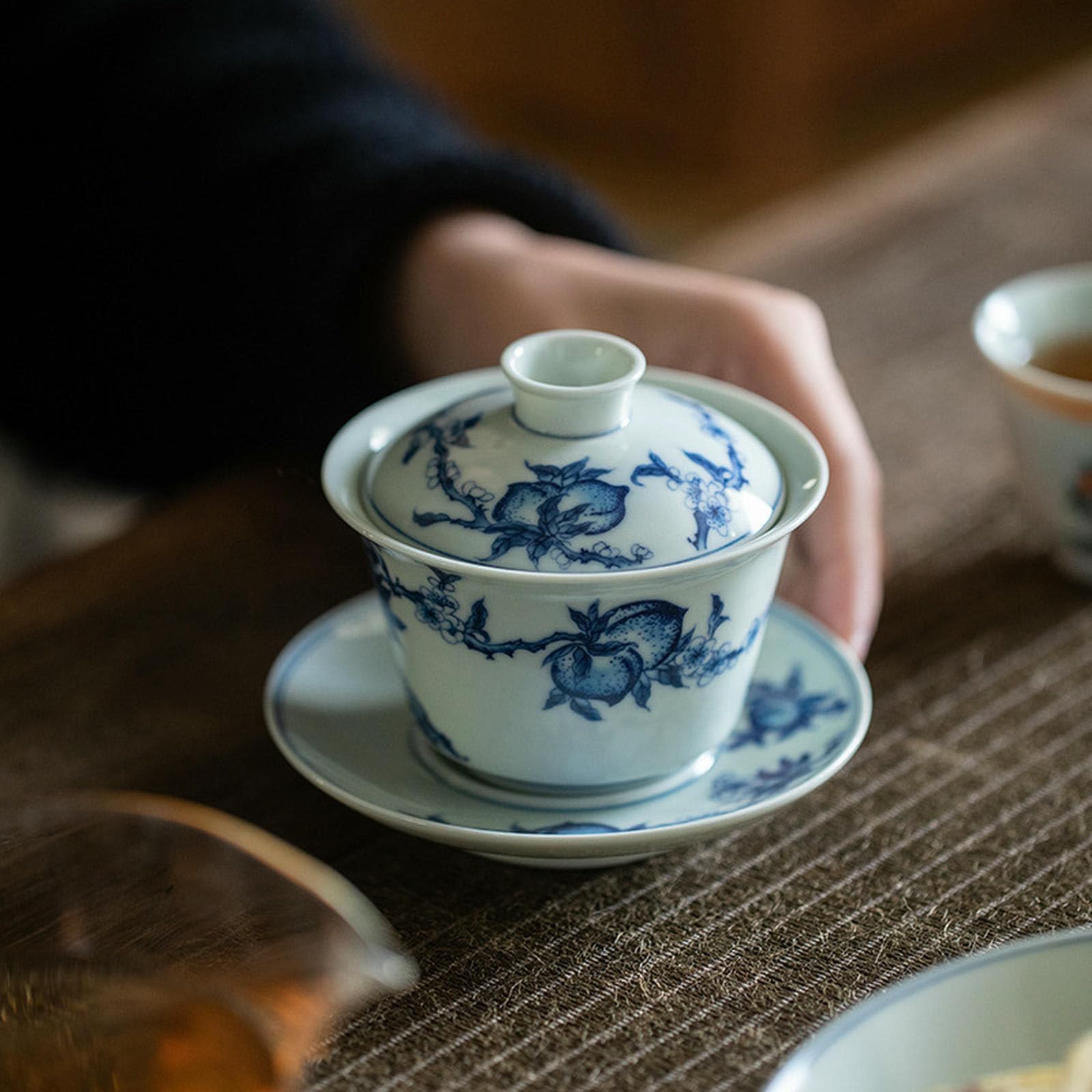 Kung-Fu-Tee-Set im chinesischen Stil, antike Drei-Talent-Schüssel mit Deckel, Kung-Fu-Tee-Set aus Keramik, 165 ml, Blau und Weiß
