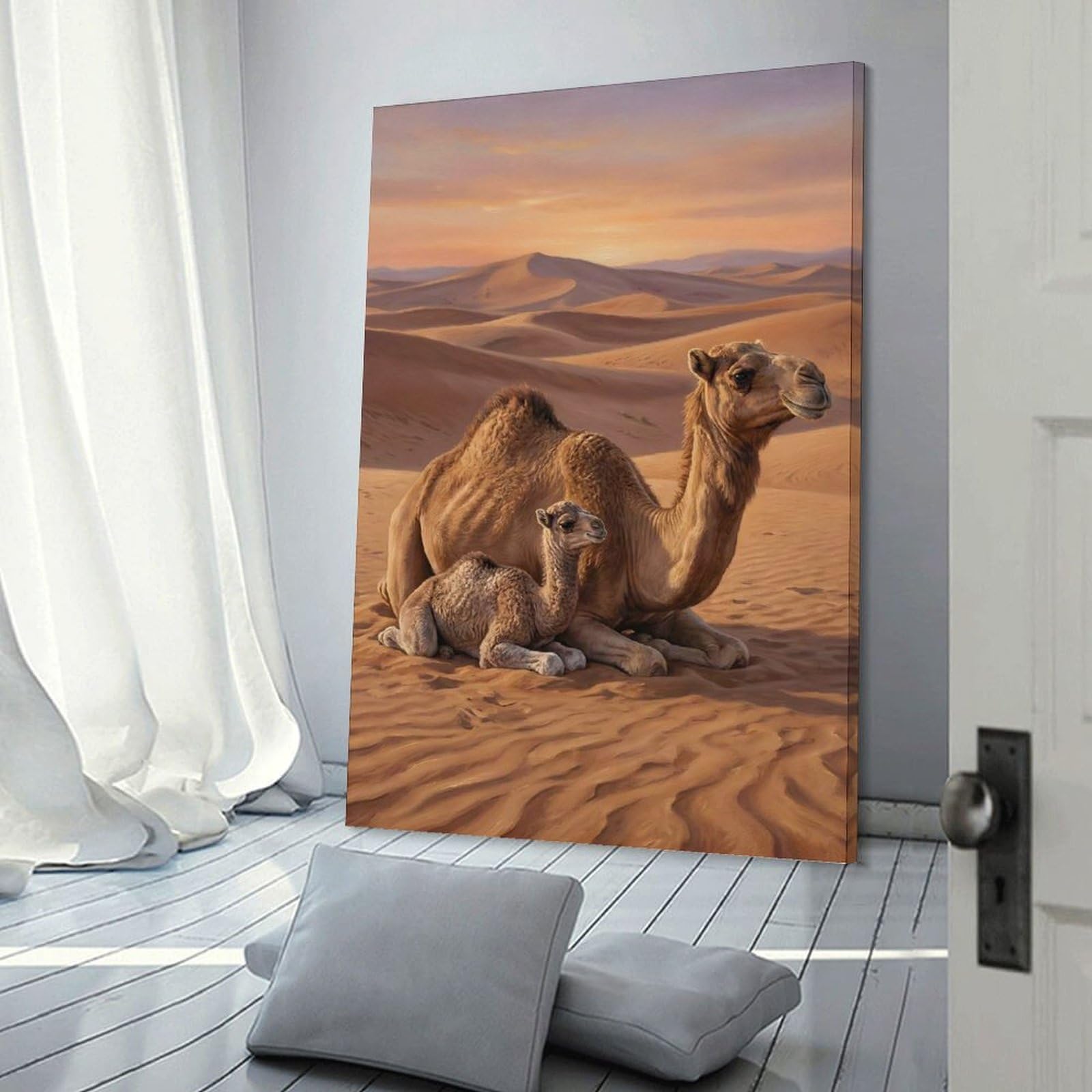 Junmoney Room Decor Wall Art Camel And Calf in Desert Landscape, 08x12inch(20x30cm), for Workspace Walls, Study Corners Or Bedrooms, A Smart Decor Choice for Study Walls