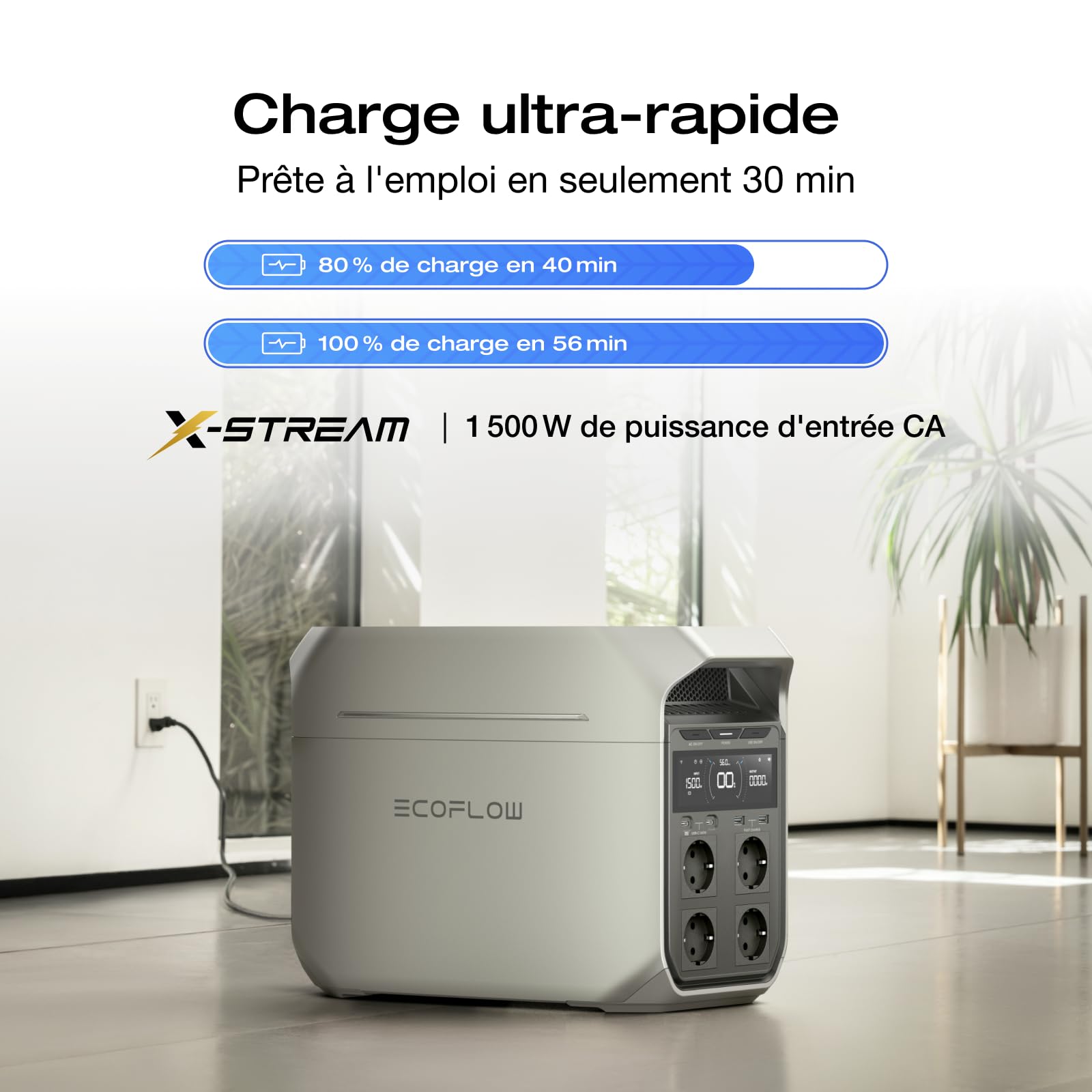 Station électrique portable EF EcoFlow DELTA 3 Plus,1024 Wh de capacité, batterie LFP, charge en 56 min, seuls quelques petits défauts dans l'emballage, le produit n'a pas été utilisé (Reconditionné) | Batterie LFP, Charge 56 min, seuls quelques petits dé