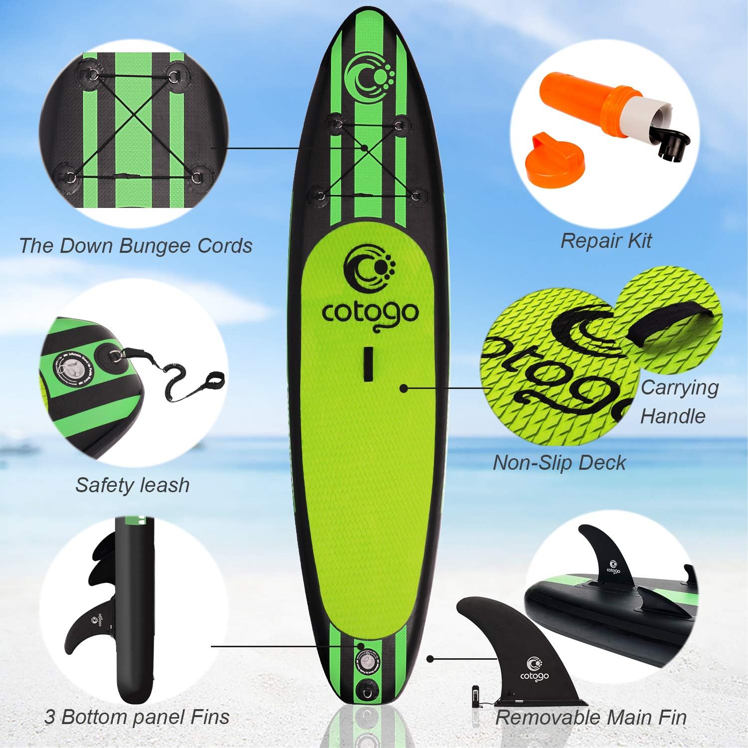 Inflatable Stand Up Paddle Board 126"×33"×6" with Premium SUP Accessories & Carry Bag | Wide Stance, 3MM Thicken Non-Slip Deck, Paddle and Pump, Traveling Board for Surfing