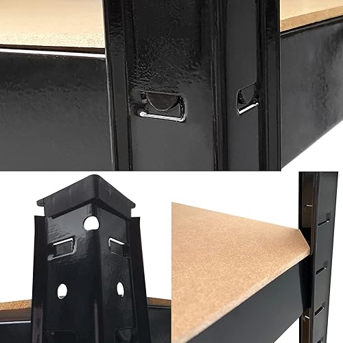 Miniatura 5 de Estante de metal negro, 63.78 x 31.5 x 15.75 pulgadas (HWD) estante de almacenamiento, unidad de 4 capas - acero y MDF, componentes sin tornillos,