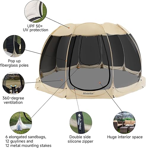 Miniatura 4 de Alvantor® Screen House Gazebo, Pop Up Igloo Screened Canopy Tent with Mosquito Netting Sides, Instant UV Resistant Sun Shelter for Garden, Patio,
