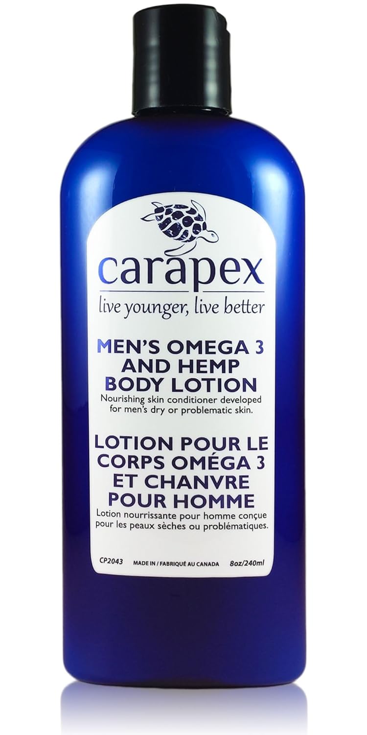 Carapex Omega 3 Hemp Body Lotion For Men, 98 Natural, Unscented, for Dry