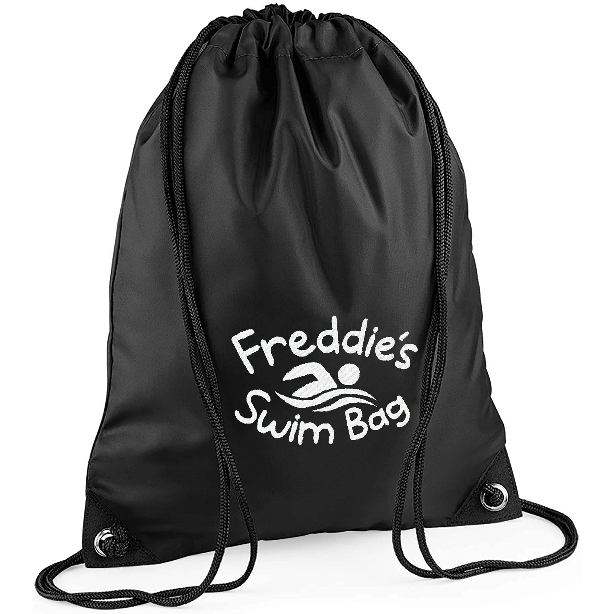 Teddyts Black Personalised Swim Design School Sports Pe Drawstring Swimming Bag (Black), 45Cm X 33Cm