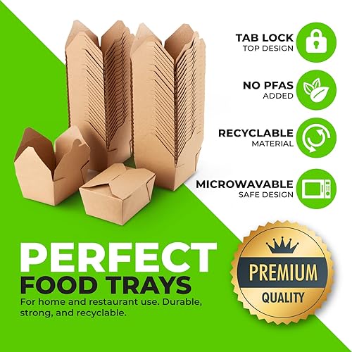 Miniatura 2 de Caja de contenedor de comida para llevar, apto para microondas, 30 onzas, reciclado, plegado, ecológico, 50 unidades