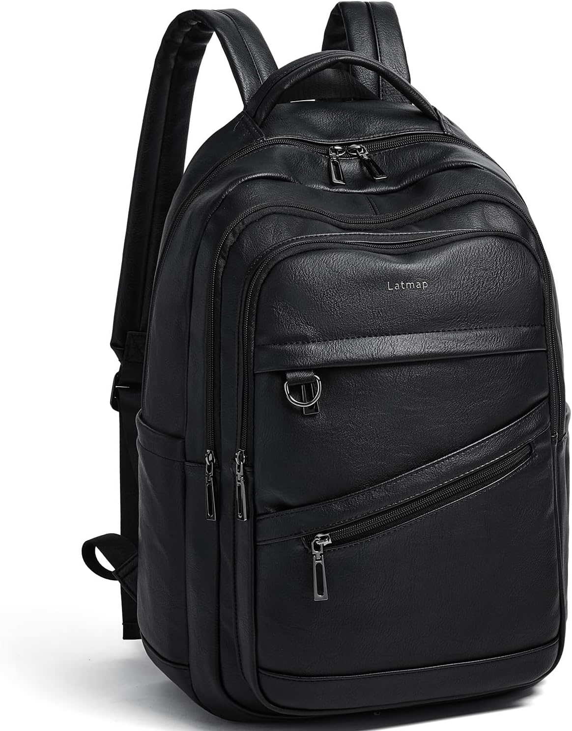 43L Backpack for Women Men – Vegan Leather Backpack Purse Travel Carry-on Bag College Bookbag Work fits 17″ Laptop, Black