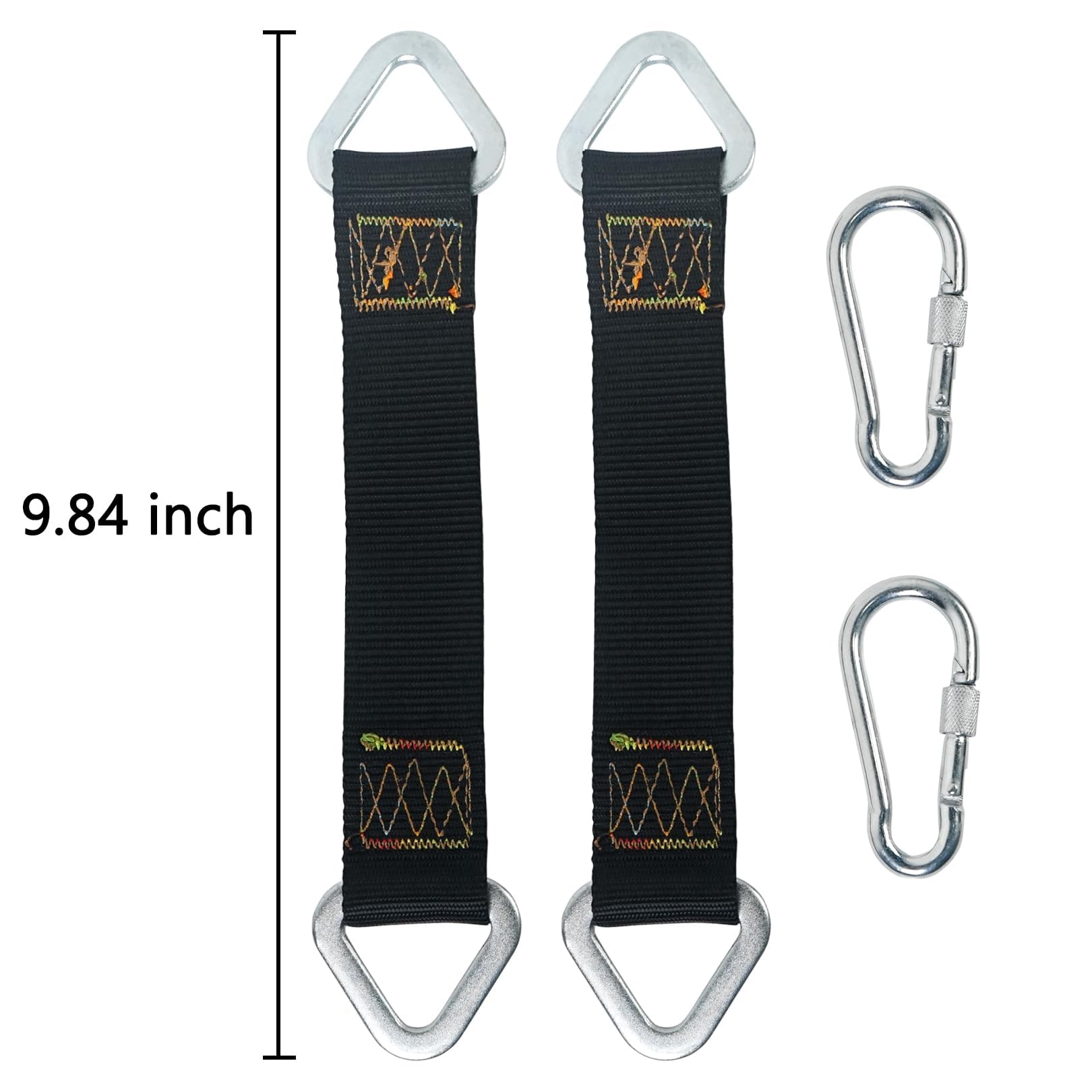 Aoneky Juego de 2 Correas para Hamaca Columpio de Árbol - 25 cm Correa Resistente de Nailon Negro con Mosquetón, Accesorios Colgante de Suspensión para Colgar Hamaca Columpio Saco de Boxeo y MMA
