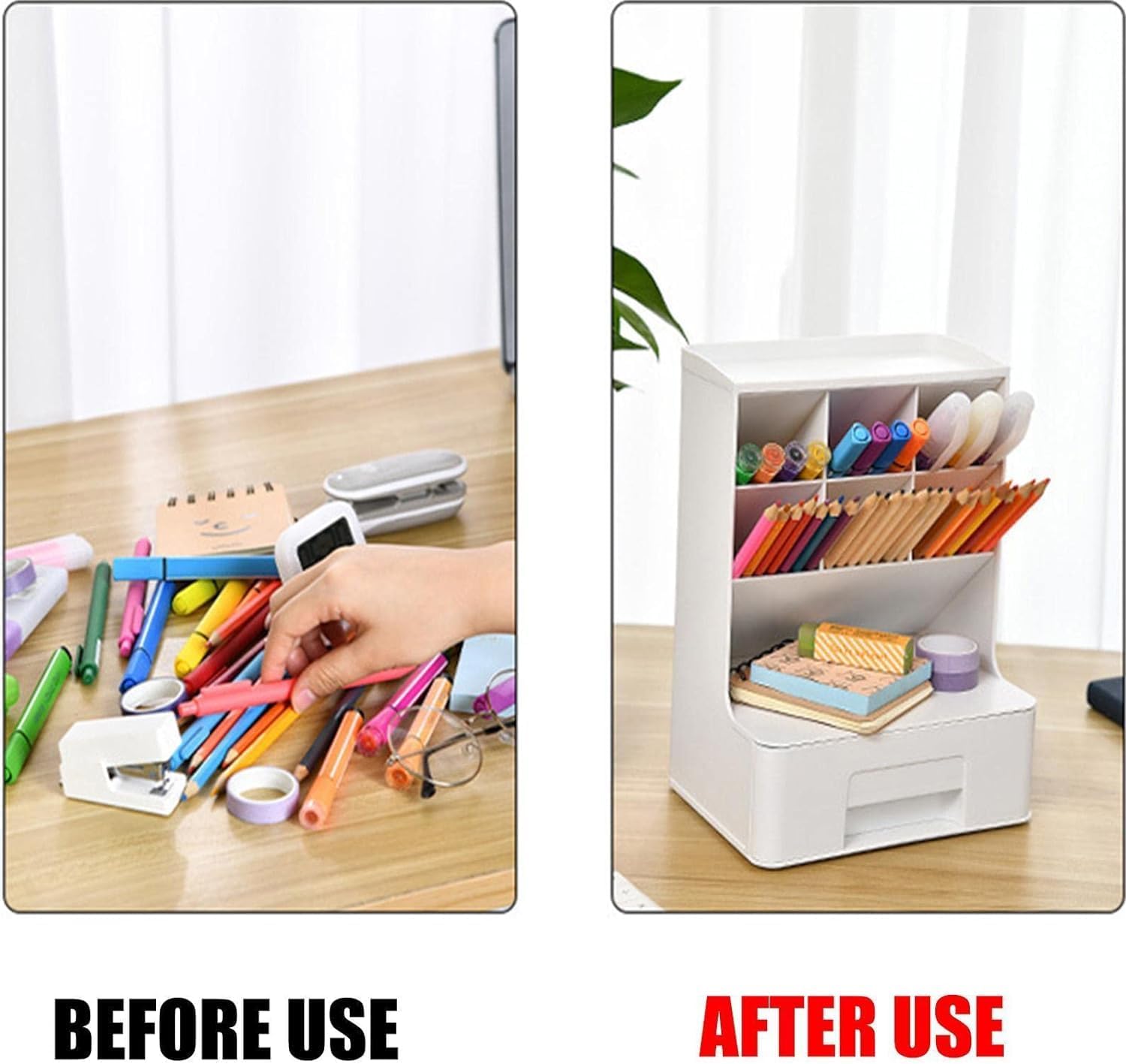 Organizer da scrivania con cassetto, portapenne, portapenne per scrivania, contenitore per cancelleria, organizer da tavolo multiscomparto, accessori da scrivania per ufficio, arte e