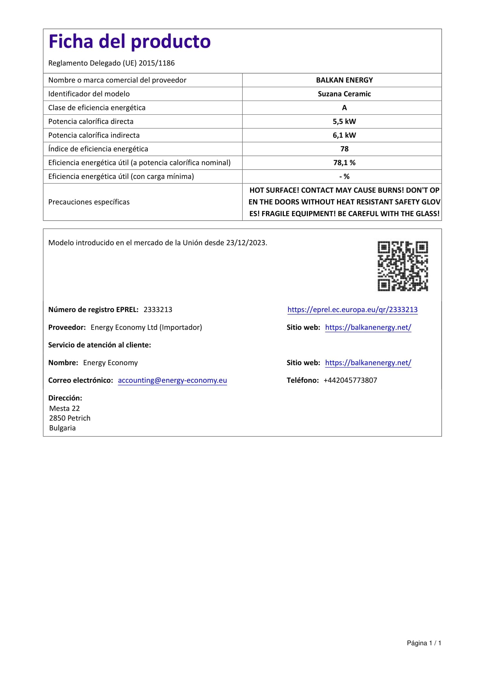Termostufa a Legna con Forno BALKAN ENERGY Suzana Ceramic 11.6kW-17.5kW