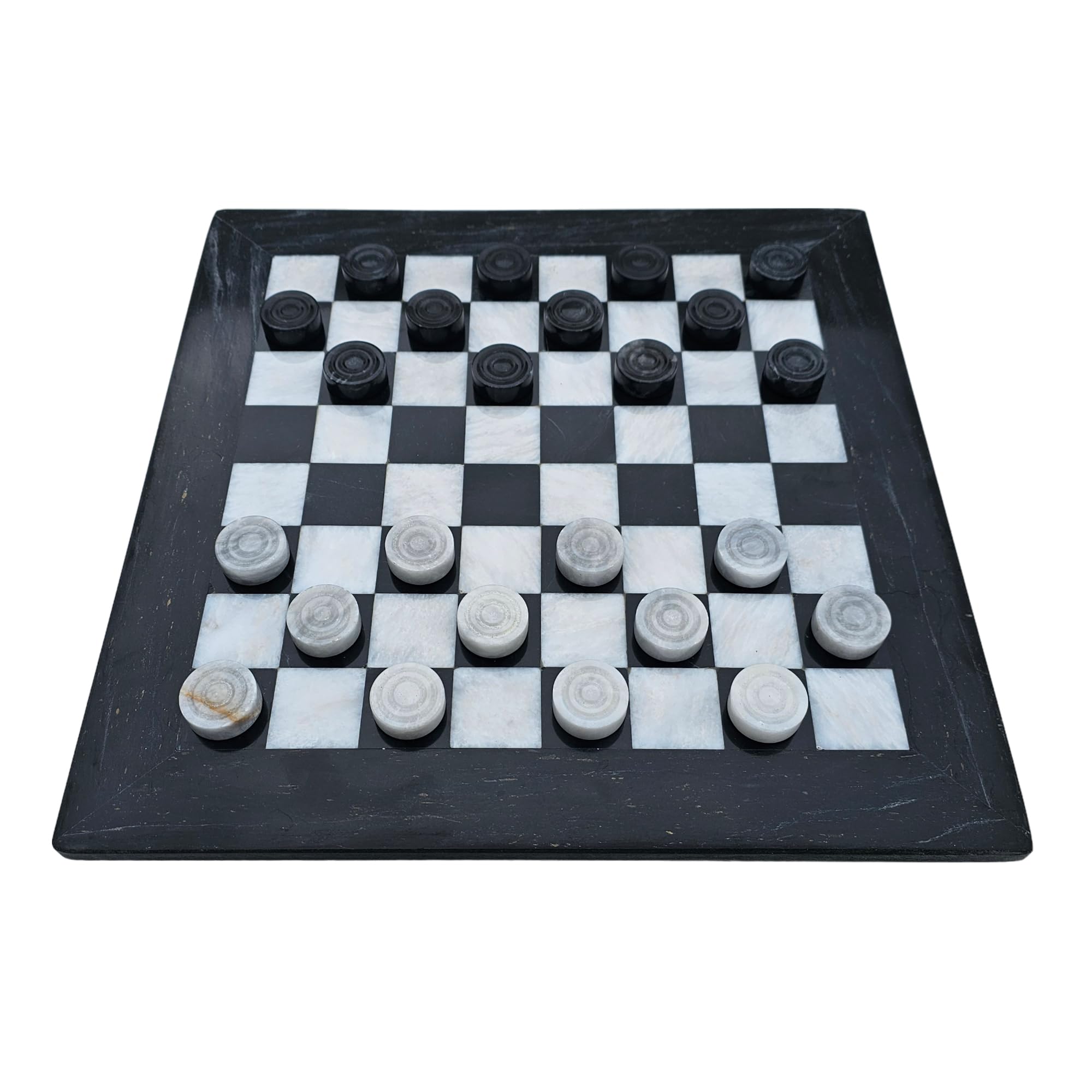 Gioco da donna in marmo, 12 pollici, 30 cm, con 24 pietre da donna, colore nero e bianco-grigio, prodotto naturale, fatto a mano, idea regalo