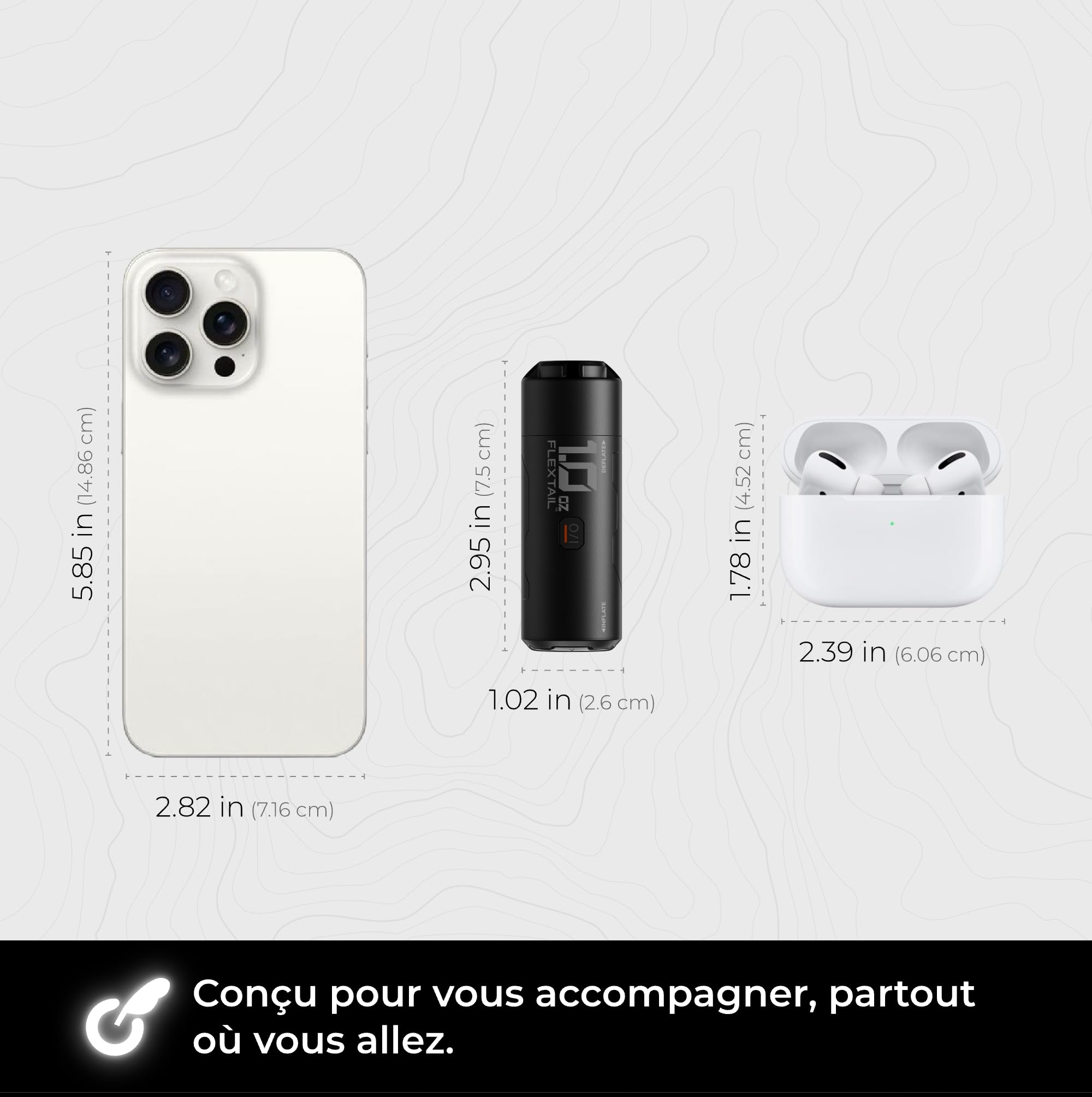 FLEXTAILGEAR Mini pompe à air, 28 g, ultralégère, 3,5 kPa 200 l/min, gonflage et dégonflage rapides, batterie interchangeable, 6 buses pour matelas de camping, matelas à air, sacs sous vide