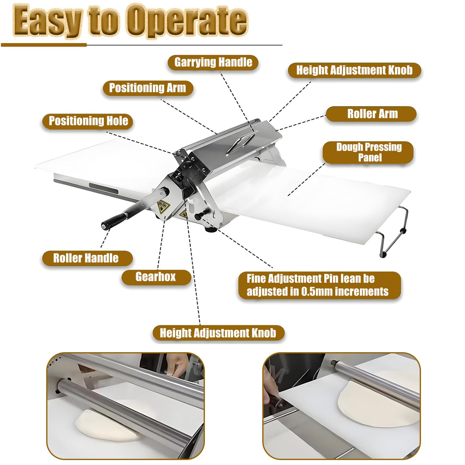 Máquina de amasar Plegable, máquina de amasar de Mesa, máquina de amasar Comercial Manual para Pizza, Croissants, Pasteles y Fondant CommercialUse/400