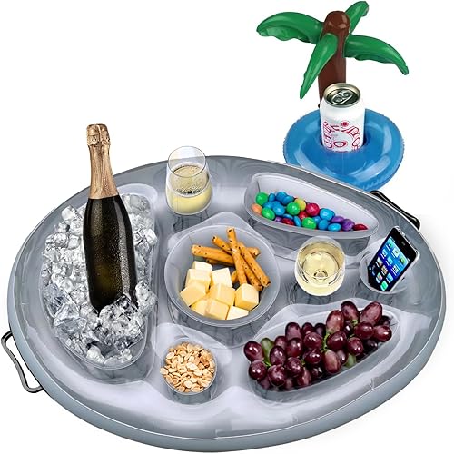 Miniatura 5 de Flotadores inflables para piscina, jacuzzi, lago y océano, bandeja flotante para aperitivos, cócteles, cerveza, vino, accesorios de verano para