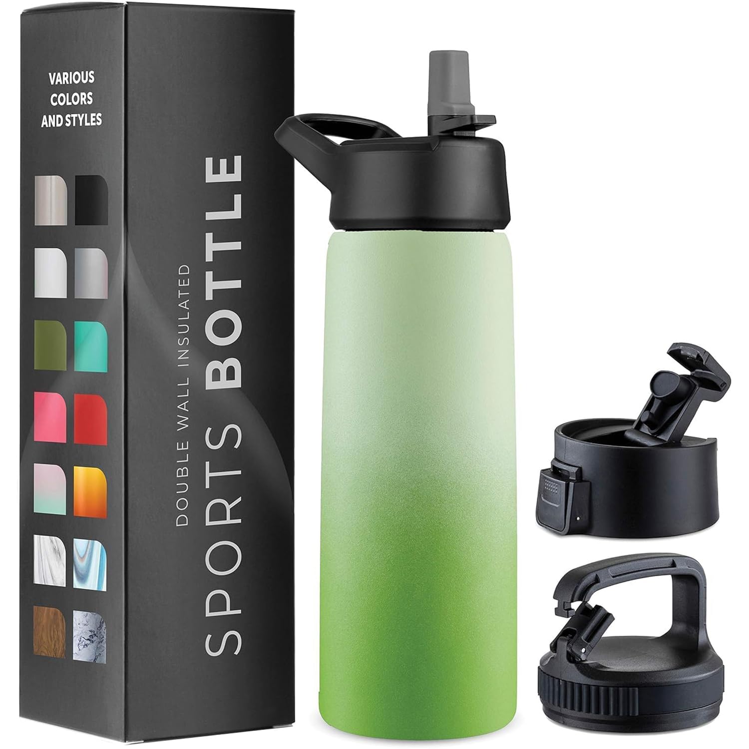 Triple-Insulated Stainless Steel Water Bottles with Straw 25 Oz Reusable Insulated Water Bottles with 3 Lids Metal Water