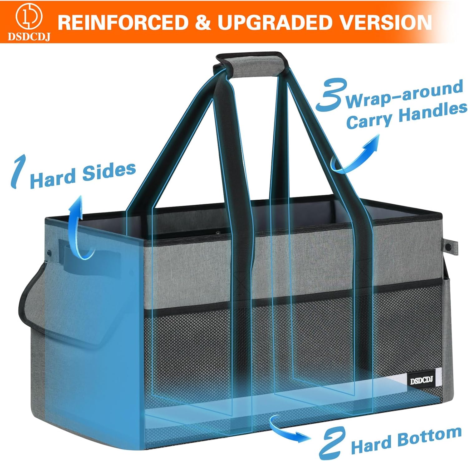 Upgrade Extra Large Utility Tote Bag with Reflective Strip, Standing Reusable Grocery Bags with Hard Bottom & 4 Sided Reinforced, Collapsible Utility Tote with Handles for Beach, Picnics, Car - Image 5