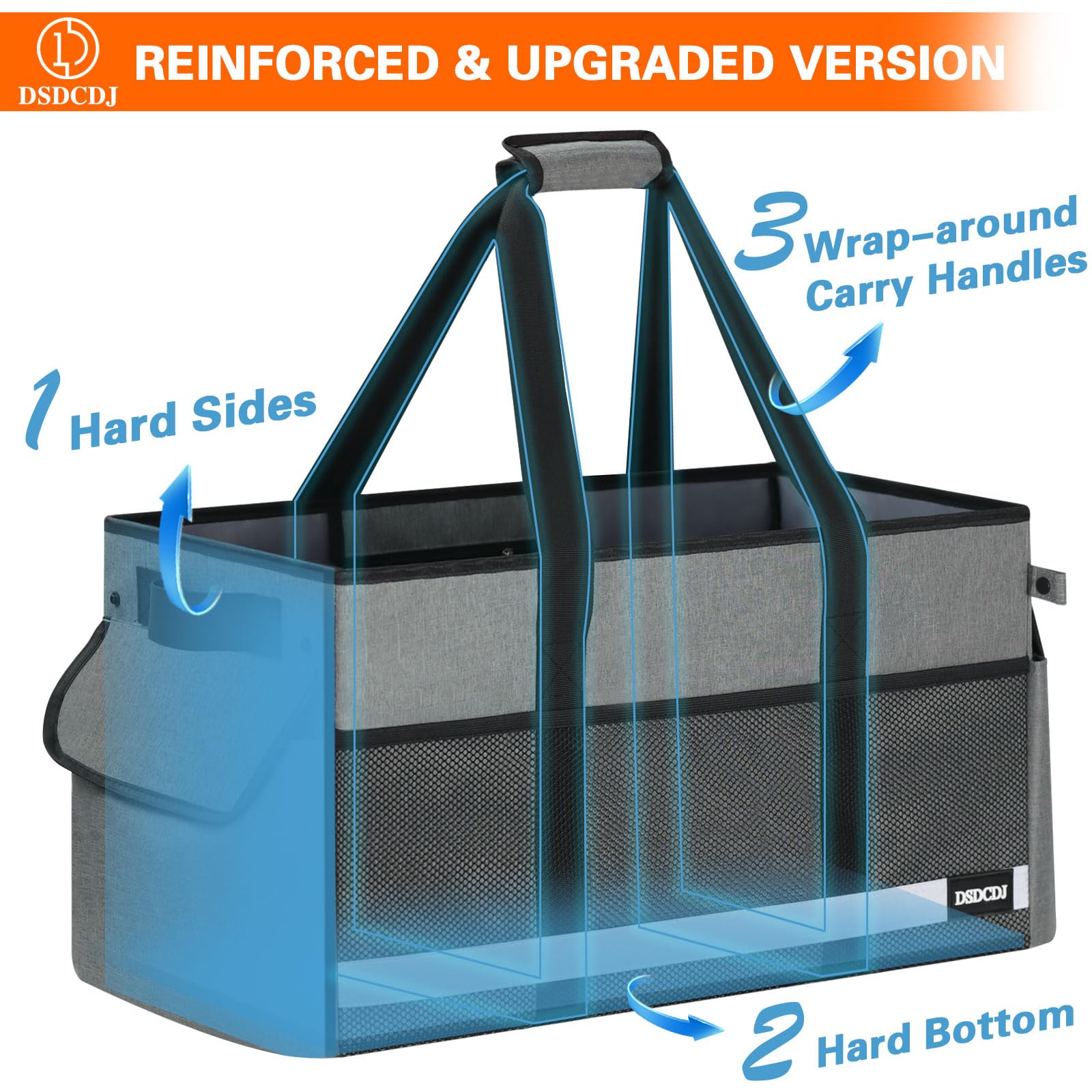 Bolsa multiusos extragrande con tira reflectante, bolsas reutilizables de pie con parte inferior dura y asas