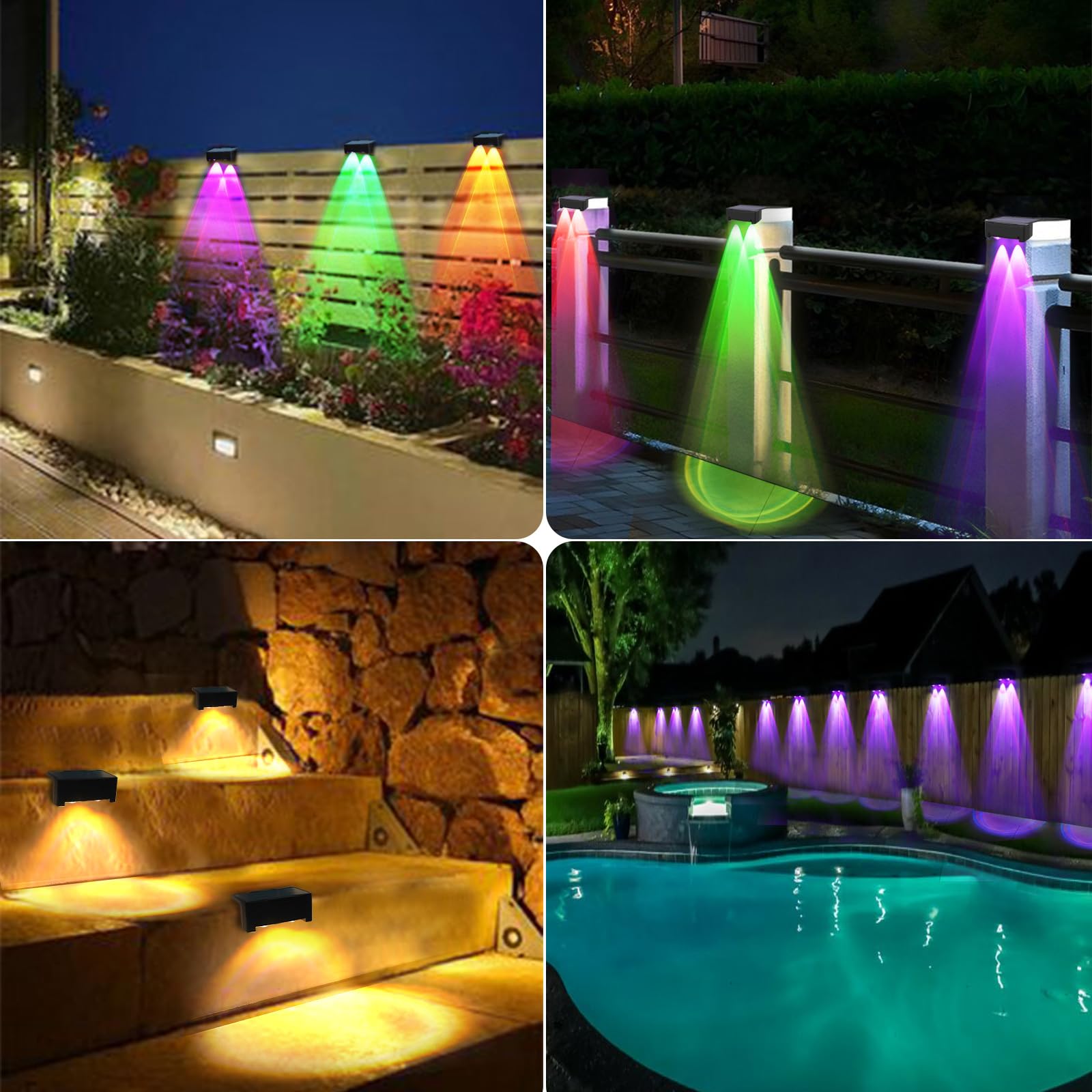 Solar Wandleuchte Aussen,10 Stück RGB Solarlampen für Außen Garten Dekoration,IP65 Wasserdicht 12 Leuchtmodi Solarleuchten Zaunbeleuchtung,Wandleuchte für Garten,Treppenleuchten,Terrasse,Pool