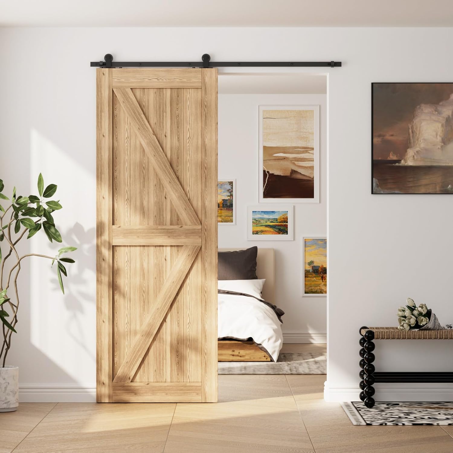 CCJH 6.6FT Sliding Track Barn Door Hardware Kit for Single Wood Door,Heavy Duty,T-Shaped Style Black