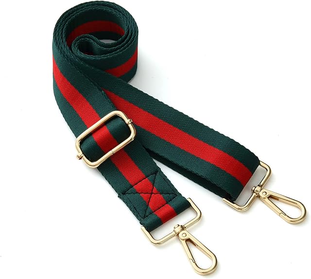 Senral Wide Purse Straps Replacement Crossbody Striped Straps Replacement Shoulder Strap with Gold Bucket (green stripe strap)