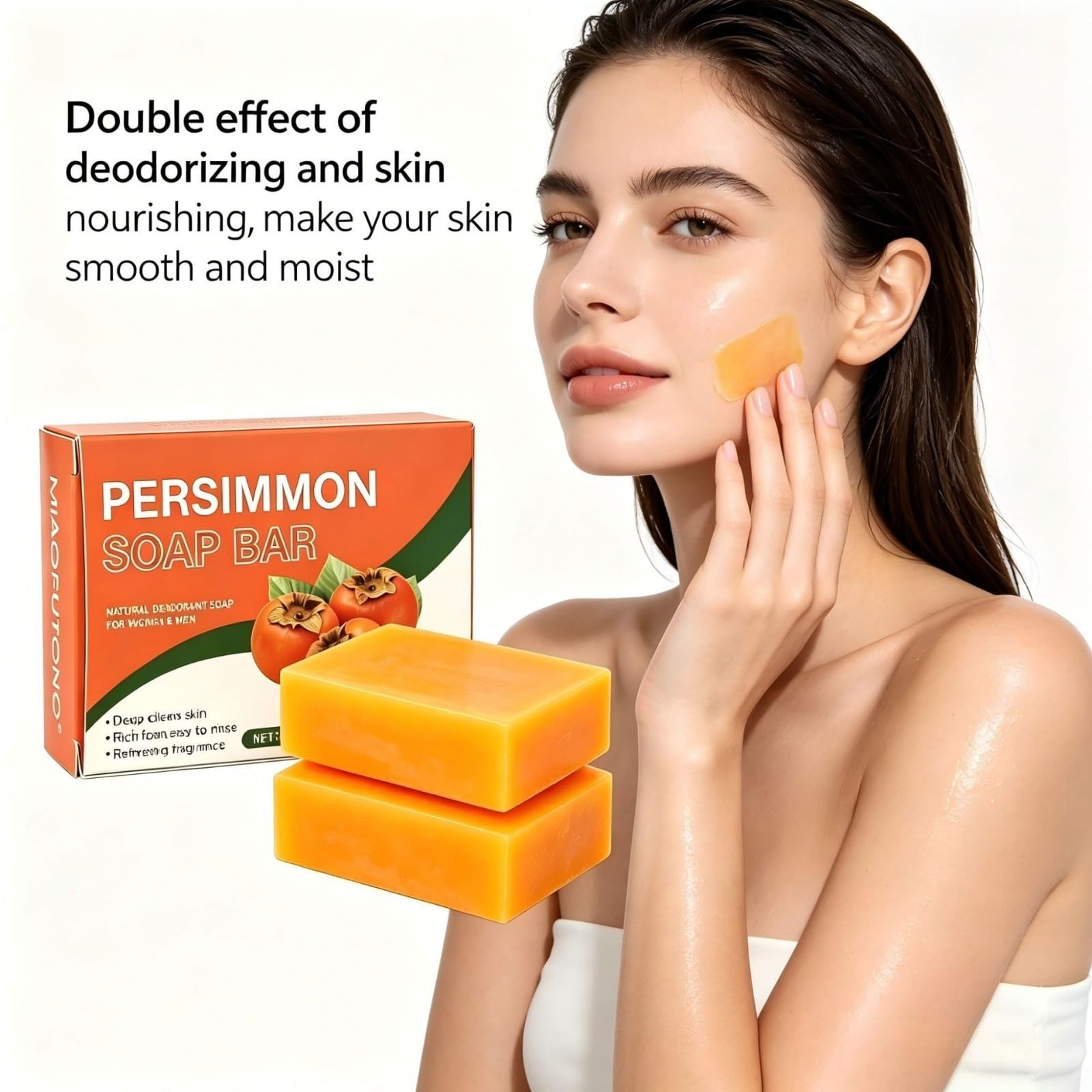 Persimmon Soap Bar, naturalny dezodorant do ciała mydło dla mężczyzn i kobiet, | naturalne mydło do delikatnego i intymnego oczyszczania całego ciała, złuszczająca kontrola zapachu ciała Deep Cleansing Ref